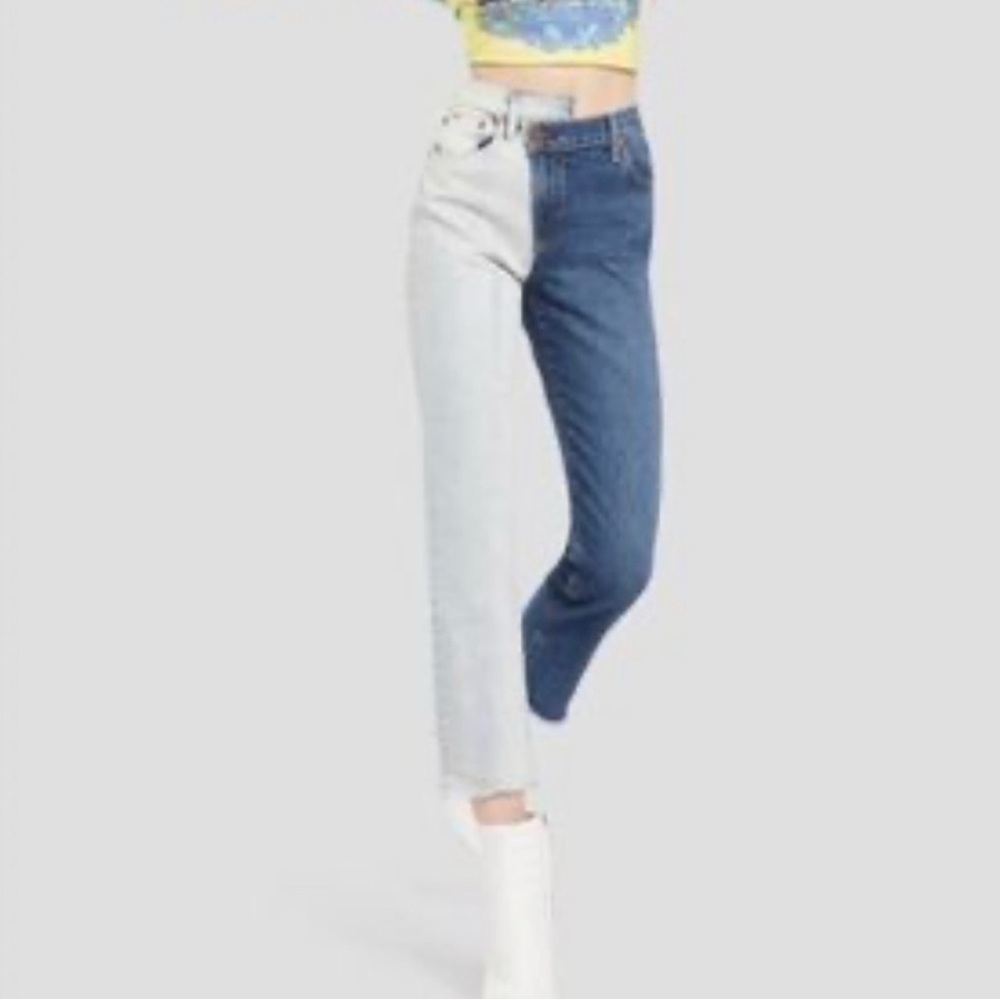 Ao.La Alice + Olivia Colorblock Asymmetrical Zip Jeans Size 25 - Picture 8 of 8